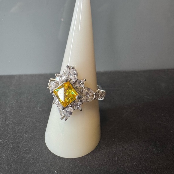 Jewelry - Elegant Rhodium Plating and Gold Cubic Zirconia Gemstone Ring